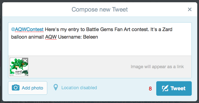 Click here to see a full sized photo of what your Tweet should look like! How to tweet in Battle Gems Fan Art Contest